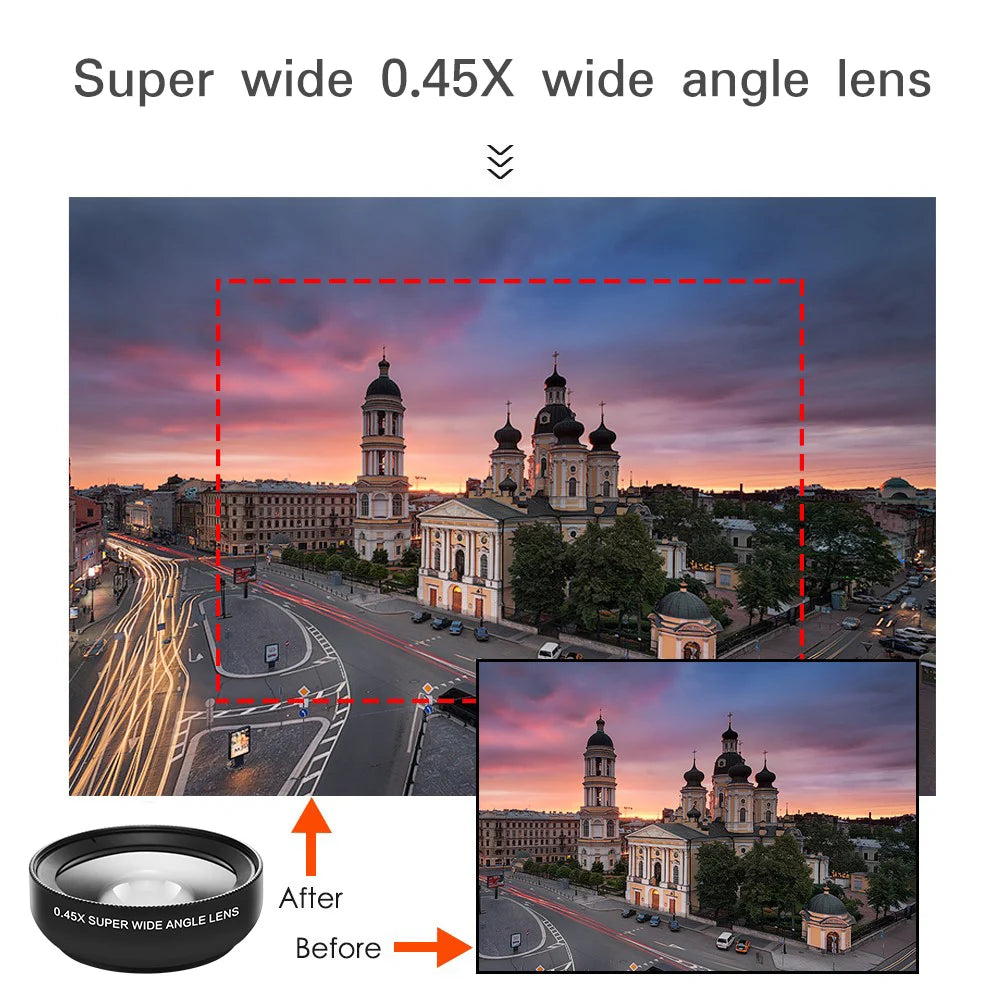 2 Functions Mobile Phone Lens 0.45X Wide Angle Len & 12.5X Macro HD Camera Lens Universal for Iphone Android Phone