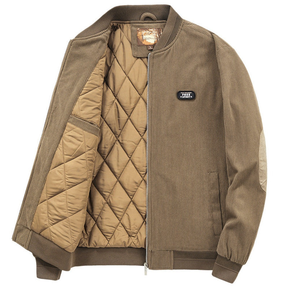 Men’s Round Collar Winter Zipped Jacket – Elbow Patch Edition