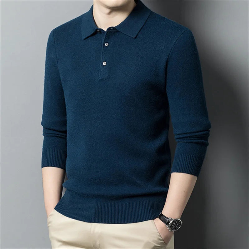 Fashion Autumn and Winter New Cashmere Sweater Men'S High Quality Pullover Casual Loose POLO Knitted Bottom Shirt Jacket Shirt