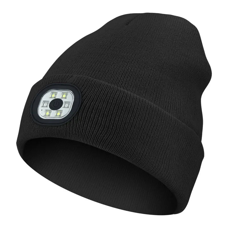 LED Beanie Hat with Light Unisex Warm Winter Hat USB Rechargeable Headlamp Cap Winter Knitted Night Lighted Hat Flashlight