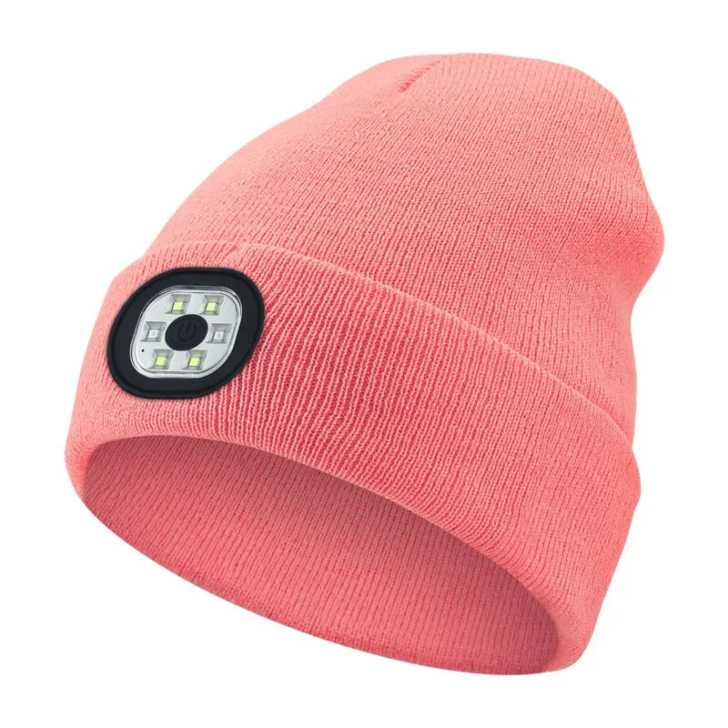 LED Beanie Hat with Light Unisex Warm Winter Hat USB Rechargeable Headlamp Cap Winter Knitted Night Lighted Hat Flashlight
