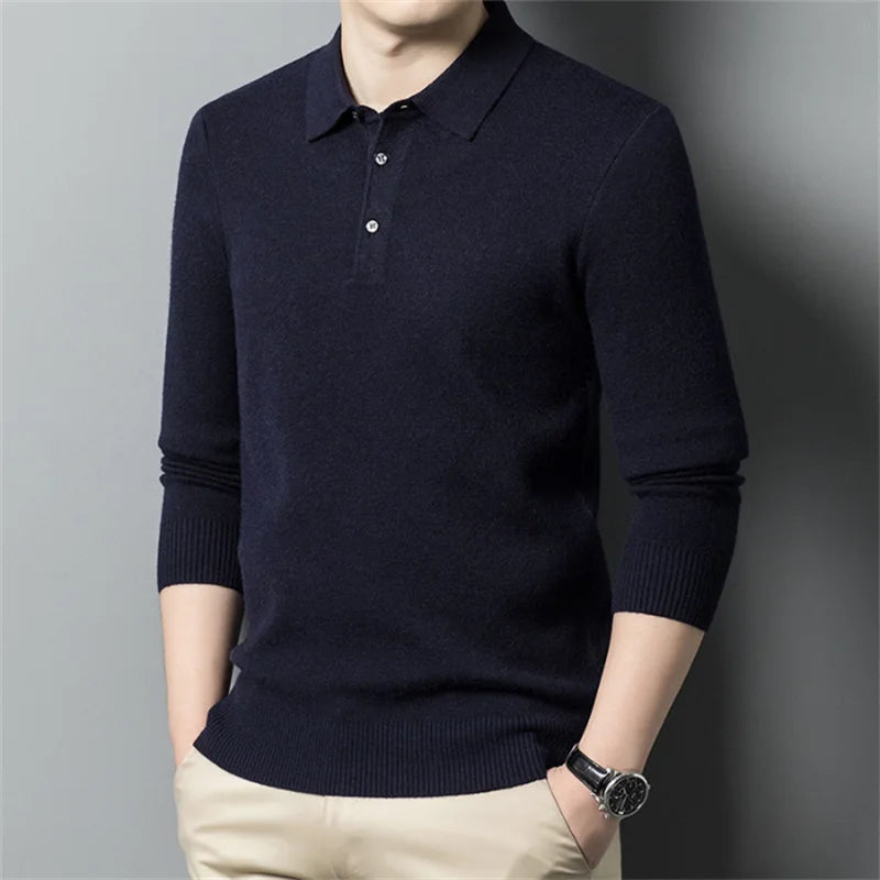 Fashion Autumn and Winter New Cashmere Sweater Men'S High Quality Pullover Casual Loose POLO Knitted Bottom Shirt Jacket Shirt