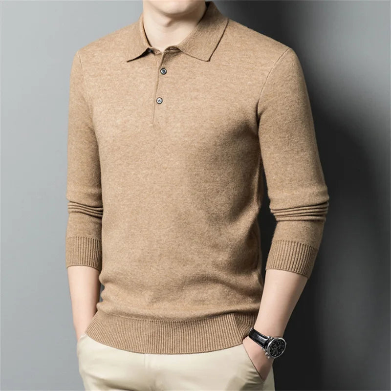 Fashion Autumn and Winter New Cashmere Sweater Men'S High Quality Pullover Casual Loose POLO Knitted Bottom Shirt Jacket Shirt