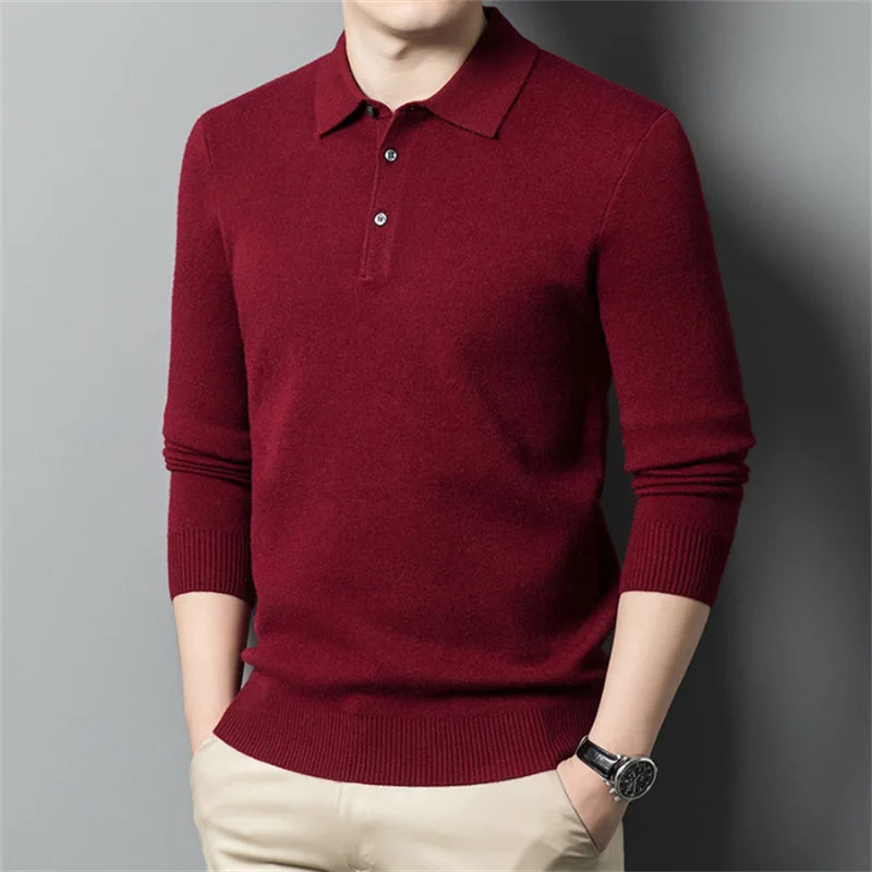 Fashion Autumn and Winter New Cashmere Sweater Men'S High Quality Pullover Casual Loose POLO Knitted Bottom Shirt Jacket Shirt