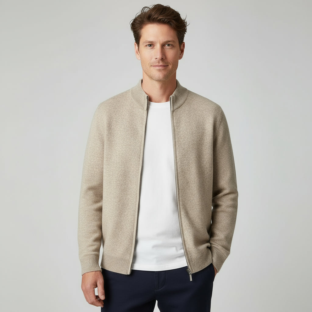 100% Merino Wool Men'S Warm Sweater Mock Collar Thickened Zippered Cardigan Autumn Winter New Cashmere Knitted Long Sleeve Tops