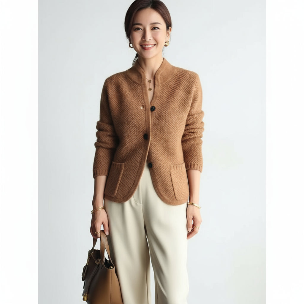 Autumn Winter New Thickened 100% Cashmere Wool Cardigan Women Stand Neck Sweater Sweater Loose Knit Base Wool Sweater Jacket