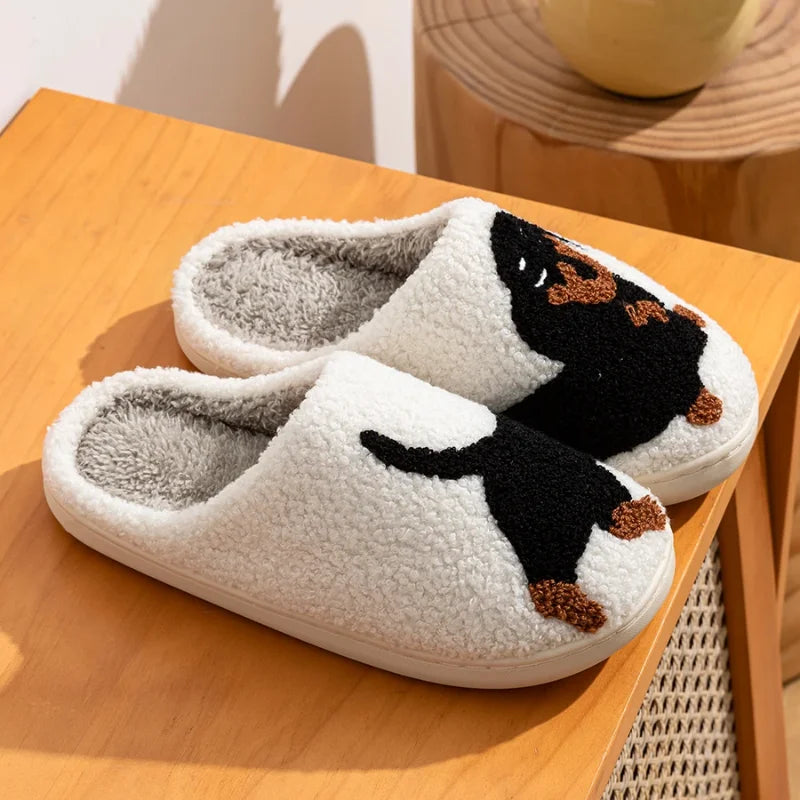 Cartoon Cute and Interesting Dachshund Dog Women Slippers Indoor Warm Comfort Lightweight Bedroom Concise Winter Cotton Shoes