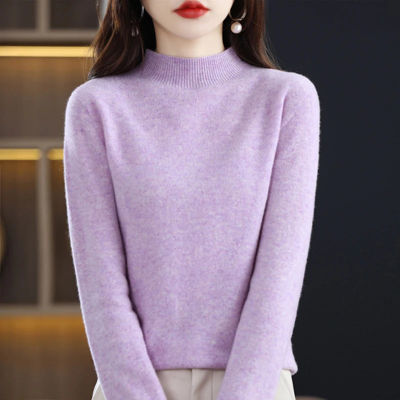 Chèr Montagné Pure Wool Half-Neck Pullover in Autumn Hues