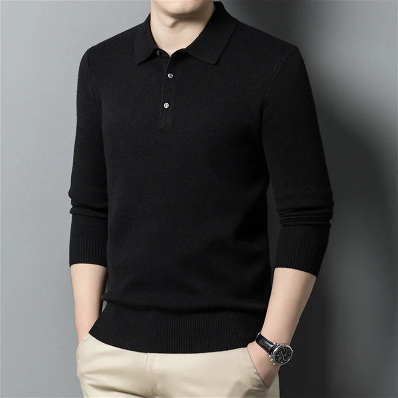 Fashion Autumn and Winter New Cashmere Sweater Men'S High Quality Pullover Casual Loose POLO Knitted Bottom Shirt Jacket Shirt