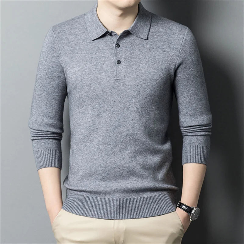 Fashion Autumn and Winter New Cashmere Sweater Men'S High Quality Pullover Casual Loose POLO Knitted Bottom Shirt Jacket Shirt