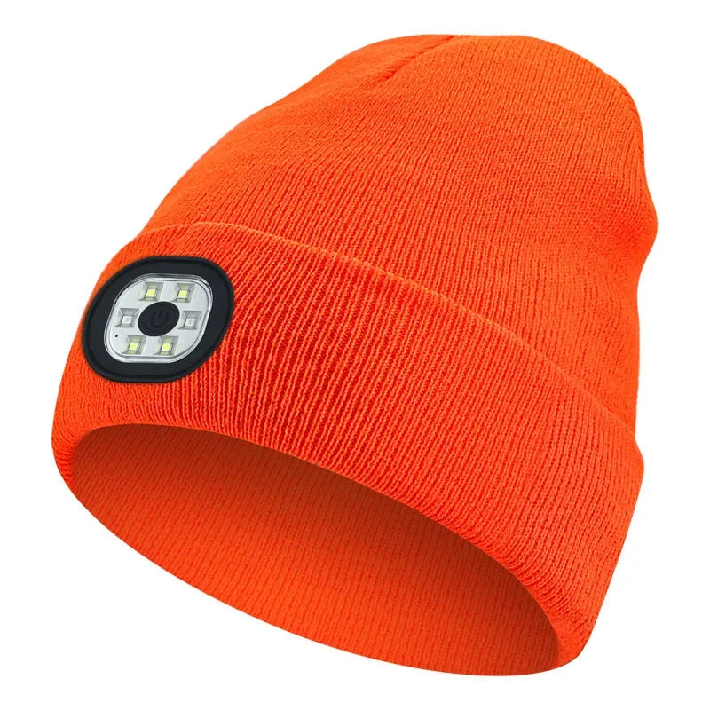 LED Beanie Hat with Light Unisex Warm Winter Hat USB Rechargeable Headlamp Cap Winter Knitted Night Lighted Hat Flashlight