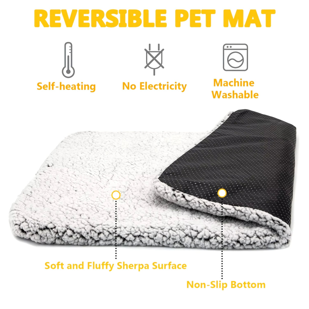 Self-Heating Pet Blanket Pad – Reversible Thermal Mat for Dogs & Cats | Washable, Electricity-Free Comfort