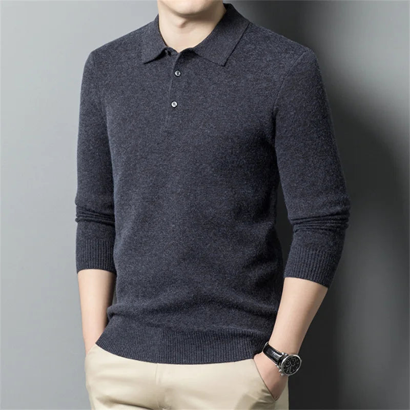 Fashion Autumn and Winter New Cashmere Sweater Men'S High Quality Pullover Casual Loose POLO Knitted Bottom Shirt Jacket Shirt