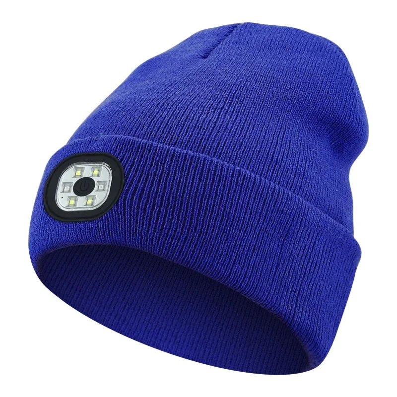 LED Beanie Hat with Light Unisex Warm Winter Hat USB Rechargeable Headlamp Cap Winter Knitted Night Lighted Hat Flashlight