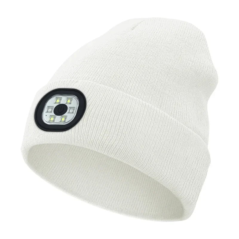 LED Beanie Hat with Light Unisex Warm Winter Hat USB Rechargeable Headlamp Cap Winter Knitted Night Lighted Hat Flashlight