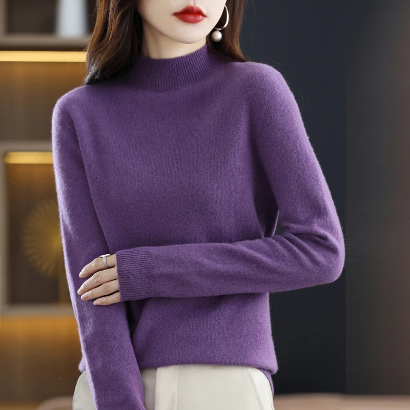 Chèr Montagné Pure Wool Half-Neck Pullover in Autumn Hues