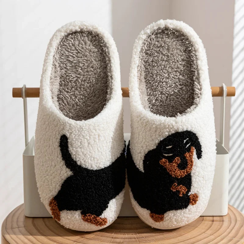 Cartoon Cute and Interesting Dachshund Dog Women Slippers Indoor Warm Comfort Lightweight Bedroom Concise Winter Cotton Shoes
