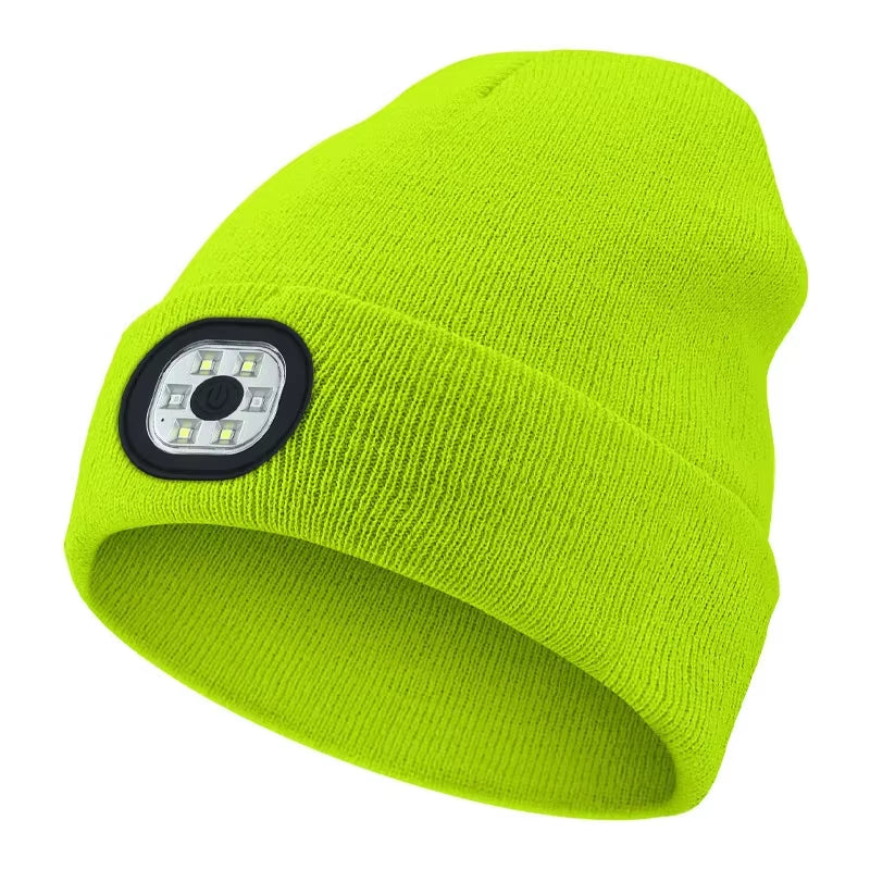 LED Beanie Hat with Light Unisex Warm Winter Hat USB Rechargeable Headlamp Cap Winter Knitted Night Lighted Hat Flashlight