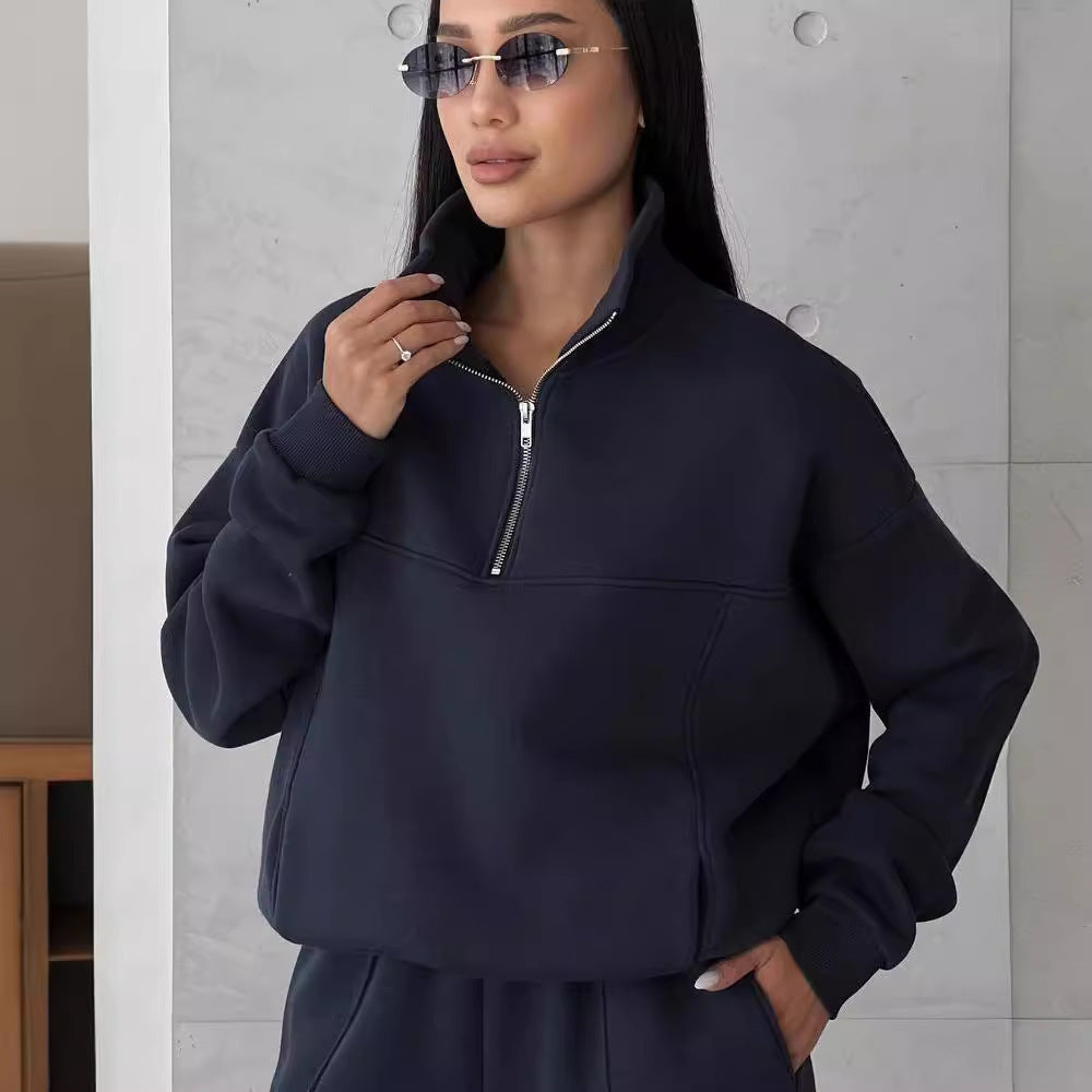 Women’s Y2K Jogger Set – Zipper Crop Jacket & Casual Track Pants