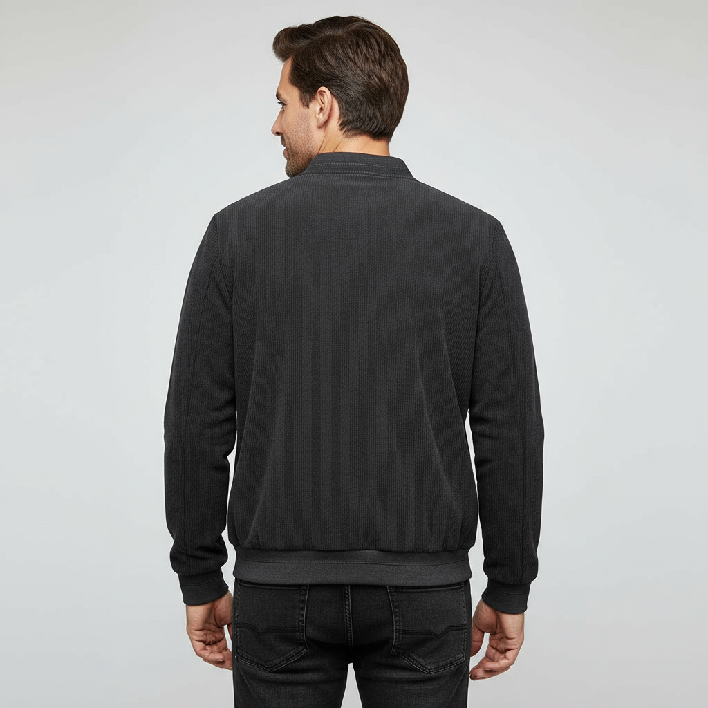 Men’s Round Collar Winter Zipped Jacket – Elbow Patch Edition