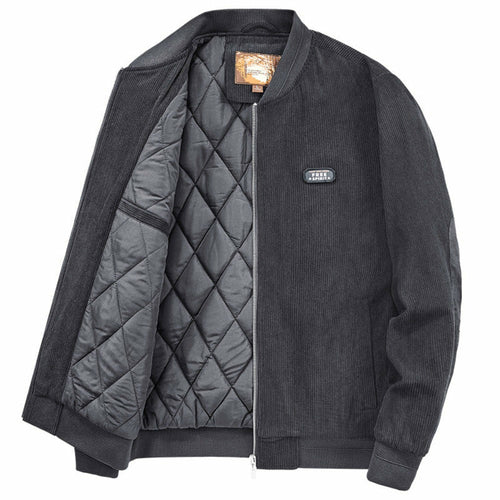 Men’s Round Collar Winter Zipped Jacket – Elbow Patch Edition