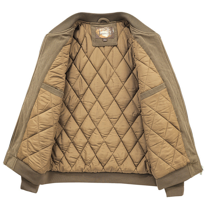 Men’s Round Collar Winter Zipped Jacket – Elbow Patch Edition