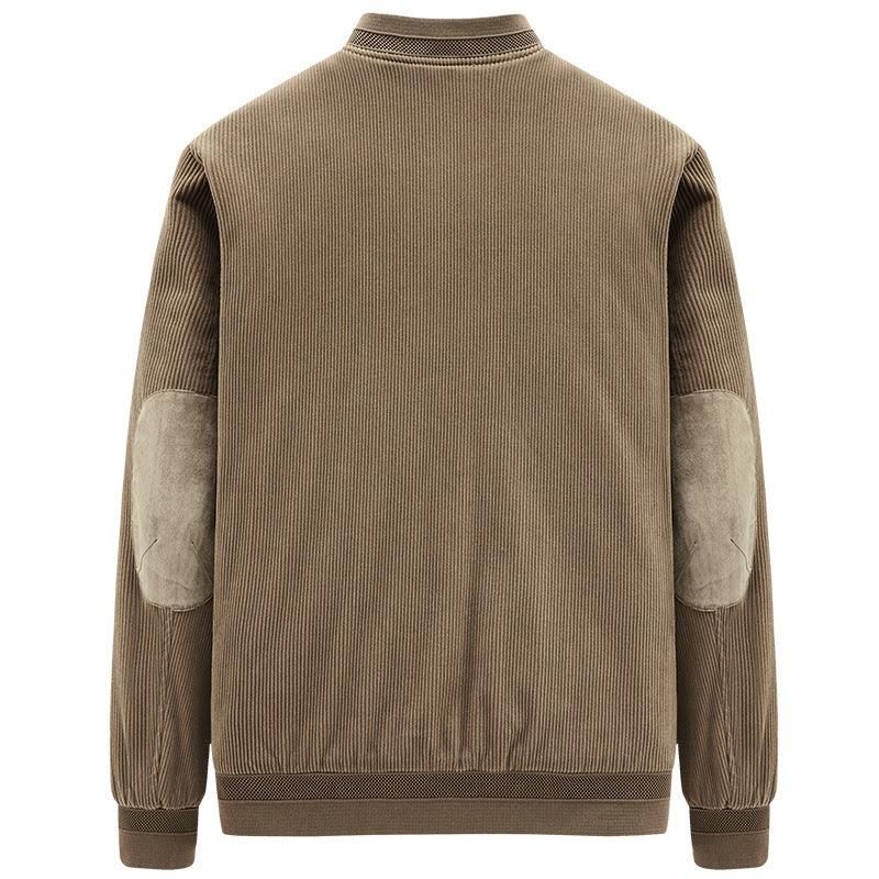 Men’s Round Collar Winter Zipped Jacket – Elbow Patch Edition