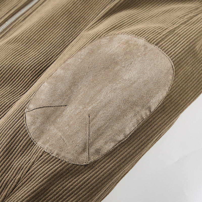 Men’s Round Collar Winter Zipped Jacket – Elbow Patch Edition