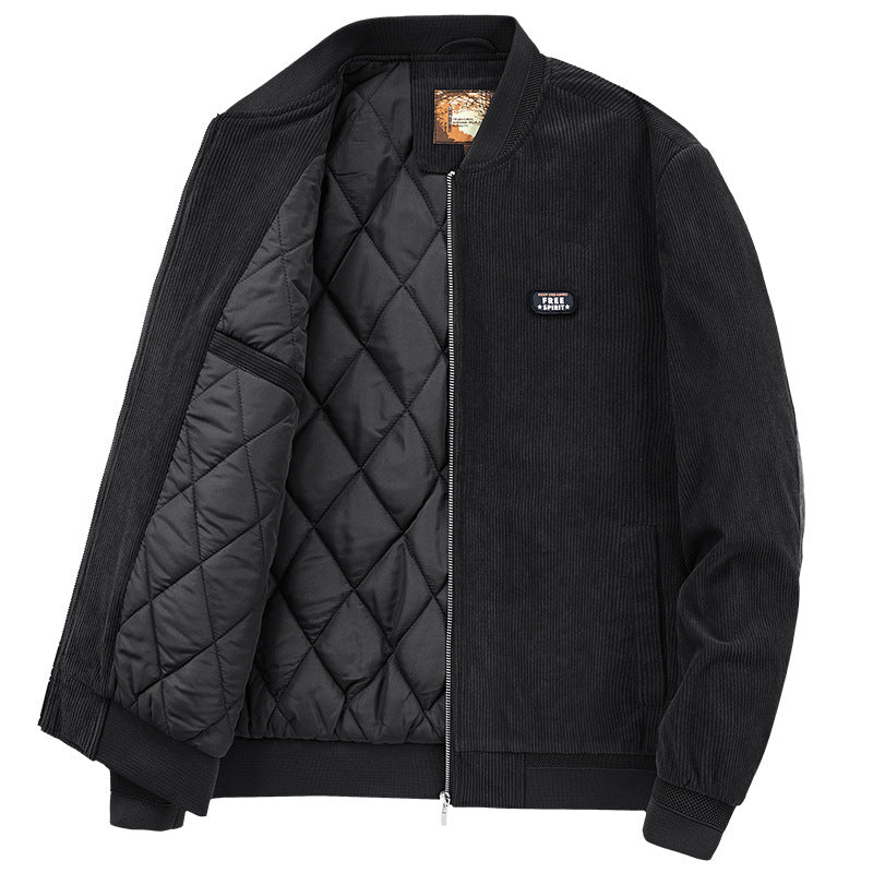 Men’s Round Collar Winter Zipped Jacket – Elbow Patch Edition